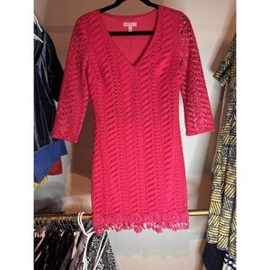 Lilly Pulitzer‎ Dress Womens Pomegranate Pink Seminole Knit Crochet Tassel XS